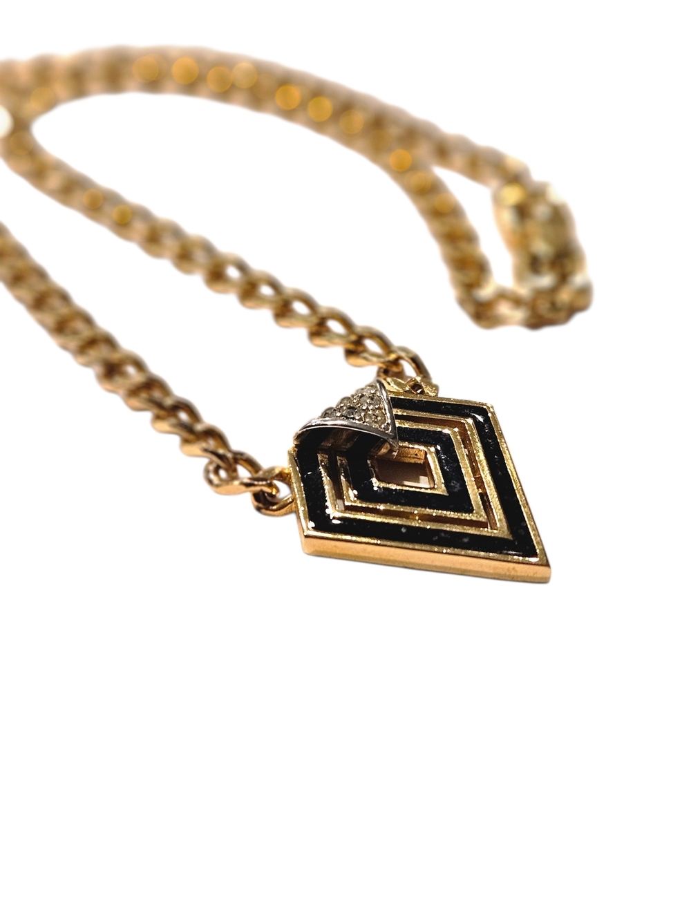 1979 Givenchy Vintage Gold Chain Choker Necklace Black Enamel Crystal Pendant - Picture 7 of 16